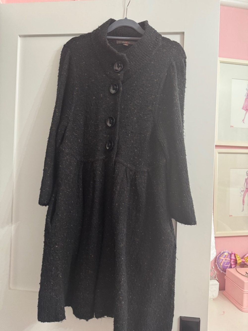 Fever Black Textured Button-Front Coat